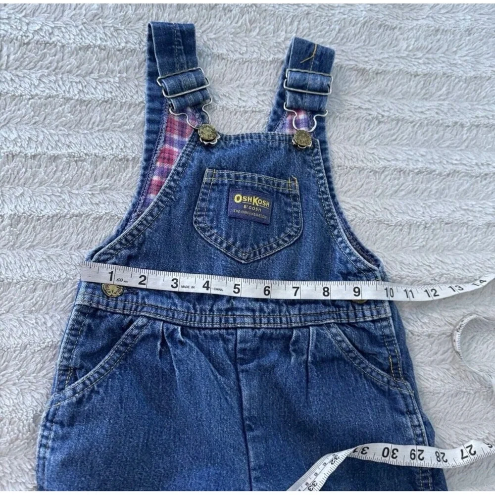Vtg Oshkosh B'Gosh Vestbak Flannel Lined Bib Overalls Girls 24 Months Baby Denim